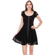 Virgin Only'Jr Petite Crochet Eyelet Lace Zip Front Little Black Dress Small