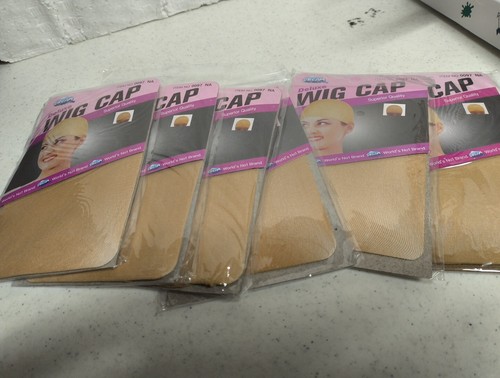 6 Pieces Nude Deluxe Universal Wig Cap Hair Net One Size Thin Stocking