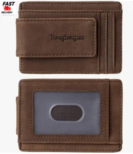 Toughergun Genuine Leather Magnetic Front Pocket Money Clip Wallet RFID Blocking