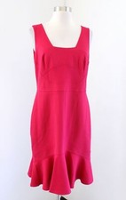 NWT Ann Taylor Womens Raspberry Square Neck Flounce Hem Sheath Dress Size 8