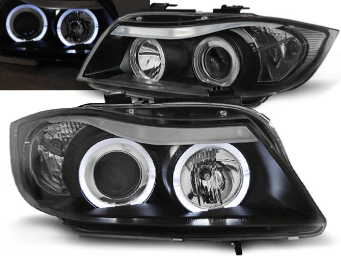 TUNING TEC Paire Feux Phares BMW serie 3 E90 / E91 03/2005 a 08/2008 Angel eyes noir LPBM76