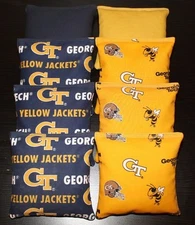  8 CORNHOLE BEANBAGS made w GEORGIA TECH YELLOW JACKETS Fabric ACA Reg Bags