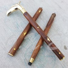 Brass Head Handle Decorative Brown Wooden Walking Stick Cane 37'' Handmade Style