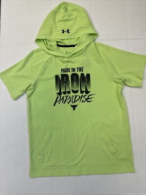 New Under Armour Boys Project Rock Short Sleeve Hoodie Lime Green Iron  Paradise