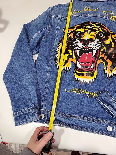 ED HARDY Jacket Mens Tiger New York City Trucker Denim Jean Button. Size XS B4 - Picture 4 of 21