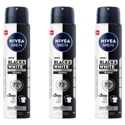 Nivea Antiperspirant Deodorant Invisible Black & White Original Men 250ml x 3