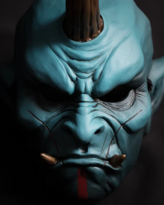 Handcrafted Fūjin Oni Mask - Japanese Wind God | With Wooden Display Stand - Image 2 of 4