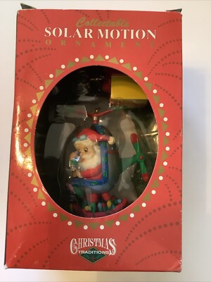 Vintage Matrix Solar Motion Christmas Ornament Santa In Helicopter