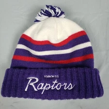 Mitchell & Ness Toronto Raptors Beanie Hat Script Embroidered Pom Toboggan