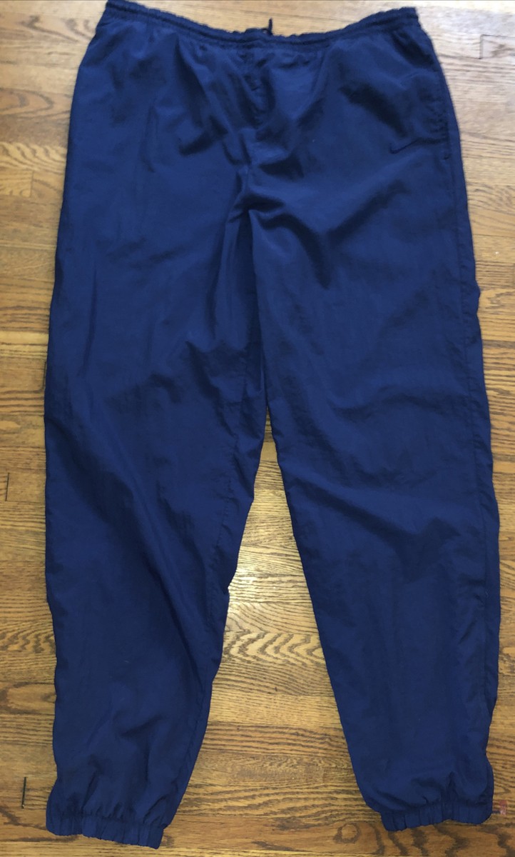 NIKE Jogging Pants XL TG Vintage Nylon Cotton Lined Warm Blue Zip Bottoms  RARE