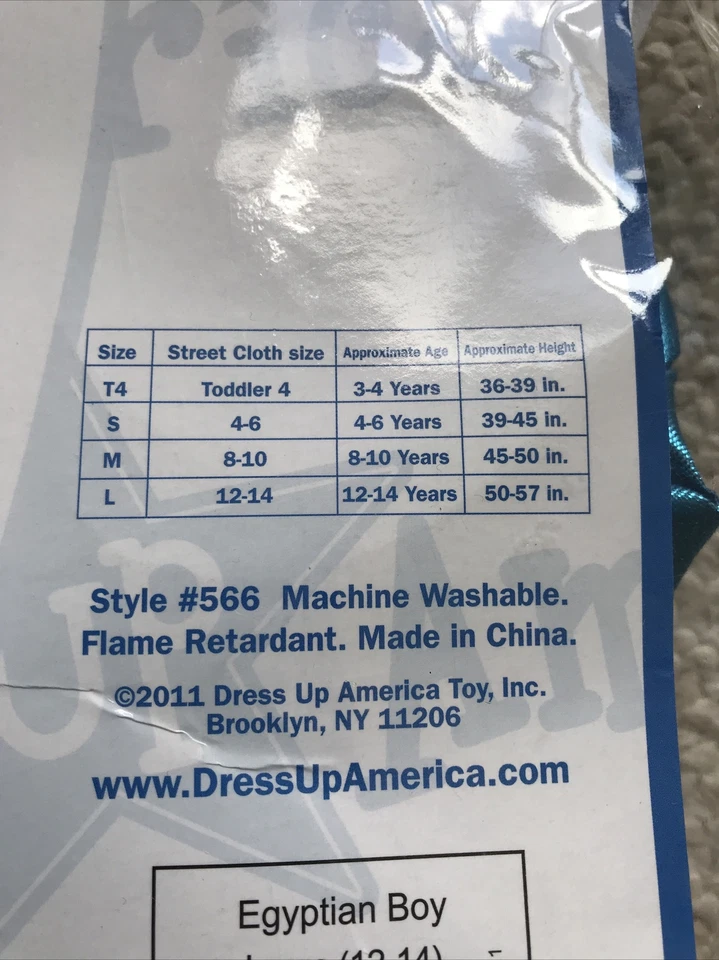 NIÑO EGIPCIO ~ Viste a América ~ Disfraz Completo Halloween Tocado Túnica Nuevo en Paquete Foto 4 de 4