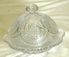 LE Smith Cheese Butter Dish Pinwheel Waffle Covered Lid Clear Glass