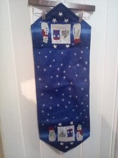Christmas Snowman Table Runner 36 X 13 Blue Winter Snowflakes Country Folk Art