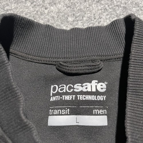 PacSafe Transit Jacket Mens Large Black Full Zip Anti Theft Pocket Travel - Picture 7 of 12