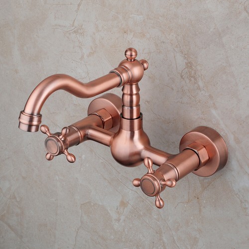 Antique Copper Bathtub Faucet Wall Mounted Dual Handles&Holes Brass Mixer Taps - Picture 41 of 48