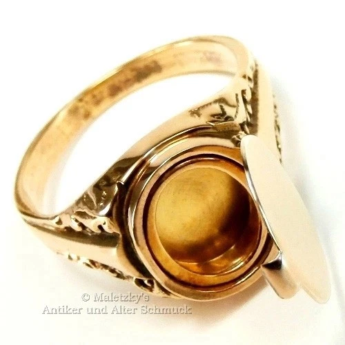 Art Déco Geheimfach Siegel Ring Medaillon Gold auf Silber Herren noch ungraviert - Bild 2 von 4
