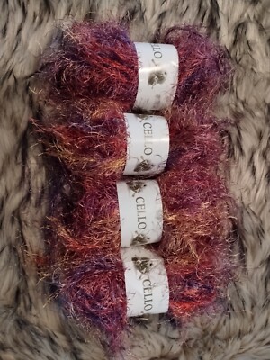 Cello Eyelash Color 06 Lot 4352 Lot Of Four Yarn Bundle New
