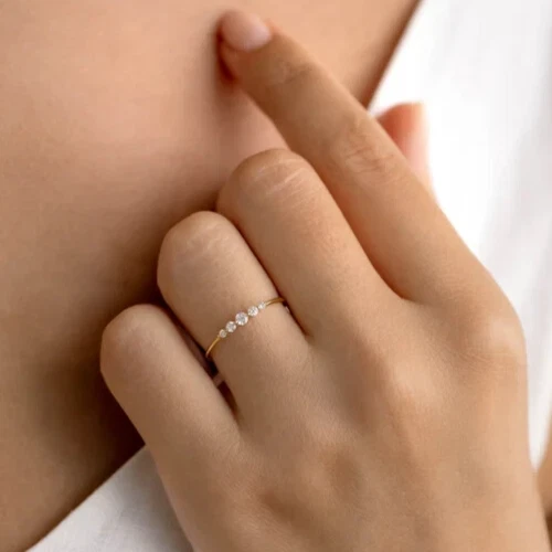 Dainty Five Stone 0.20CT Round Lab-Grown Diamond In 10K Yellow Gold Promise Ring - Image 4 of 4