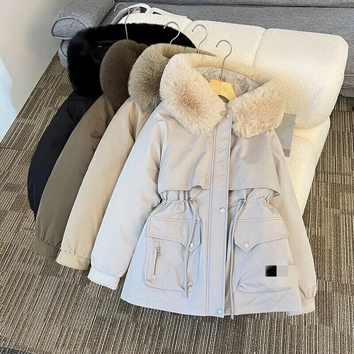 Winter Womens Parka Hooded Fleece Padded Warm Coat Ladies Fur Quilted Outwear - Bild 3 von 15
