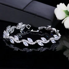 Vivid Cubic Zirconia Leaf Tennis Bracelet Bangle Perfect Fashion Brand for Women