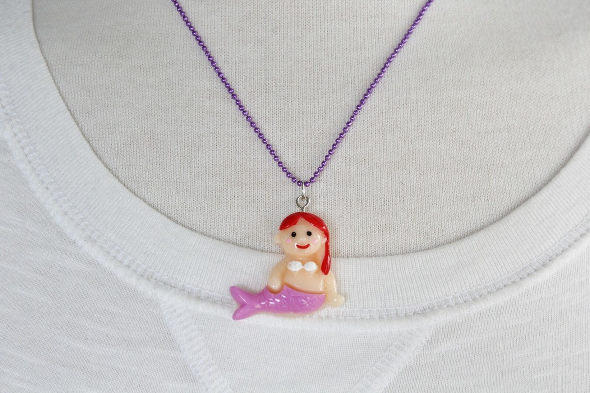 Purple Red hair mermaid necklace pendant 17
