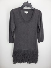 Calvin Klein Dress Womens Small Gray Knit Fringe Trimmed Sheath Party Cocktail