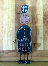 Chunky Wood Pumpkin Shelf Sitter HAPPY HALLOWEEN Jack o Lantern Primitive Decor