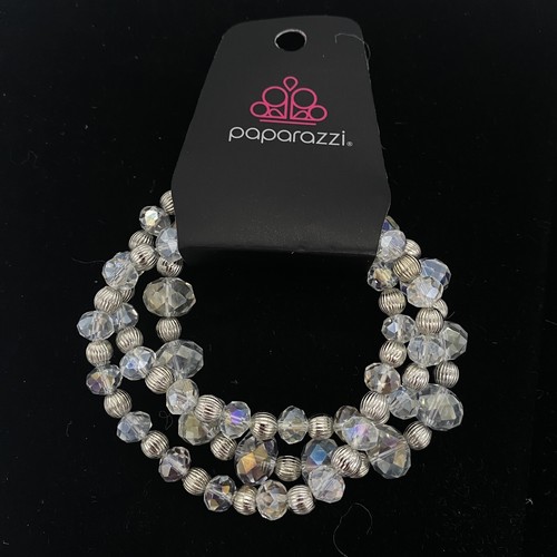 Paparazzi Fashion Jewelry Eiffel Tower Tryst White Beaded Stretch Bracelet