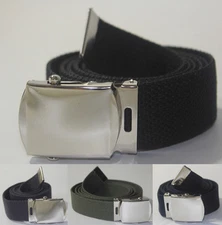 NEW ADJUSTABLE 56" INCH ASSORTED CANVAS MILITARY WEB UNIFORM BELT CHROME BUCKLE