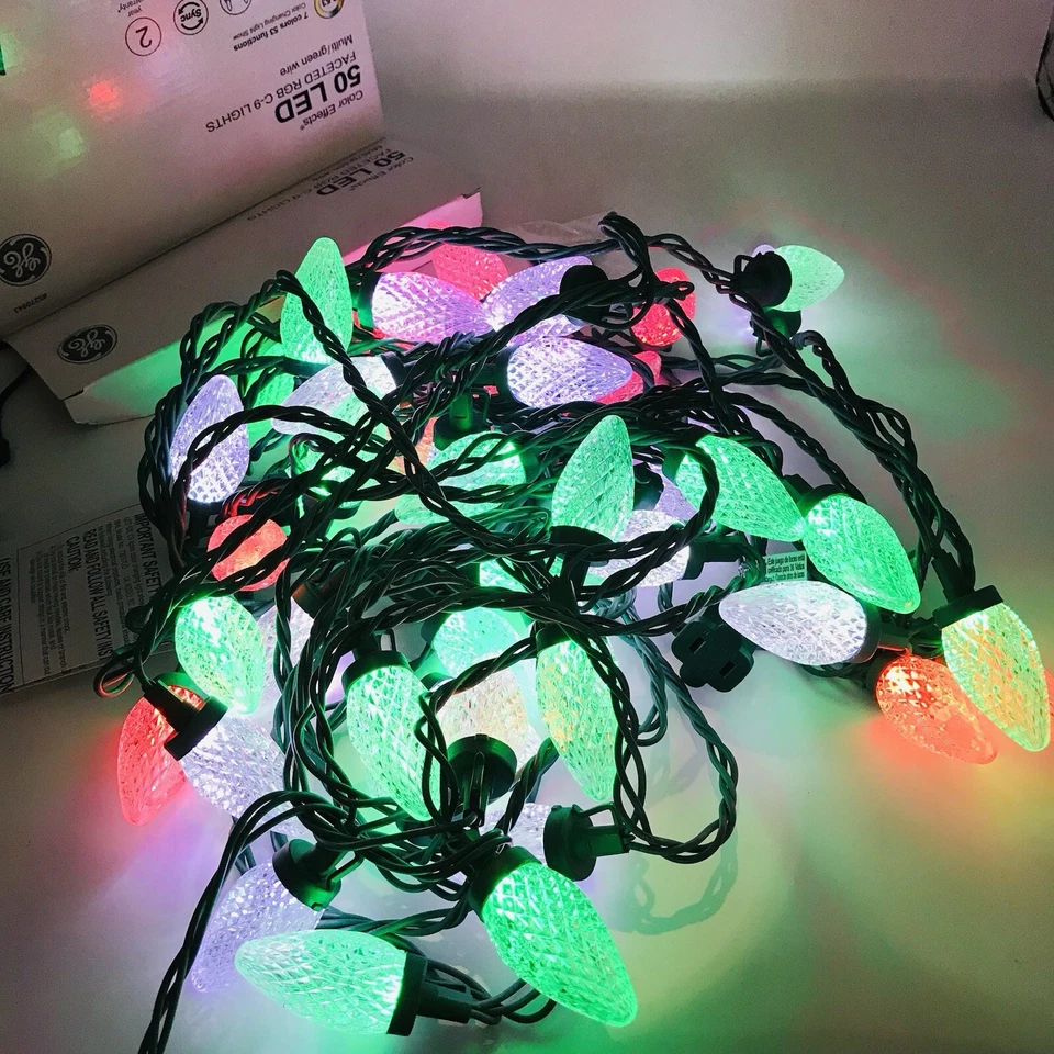 NEW GE Color Effects 50 LED  Faceted C-9 Lights 32.6 ft  7-Colors & 53 Functions - Image 3 of 4