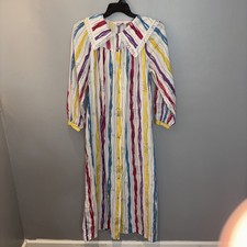 VTG 70's Evelyn Pearson multi-colored striped Robe Nightgown Snap Buttons Size M