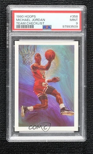 1990-91 NBA Hoops Art Card Team Checklist Michael Jordan #358 PSA 9 MINT HOF