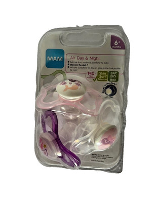 MAM Air Day & Night Pacifiers 6+ Months Glow in Dark Pink Purple BPA Free New