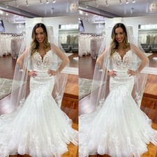 Elegant Wedding Dresses Off Shoulder Lace Appliques Sweep Train Bridal Gowns