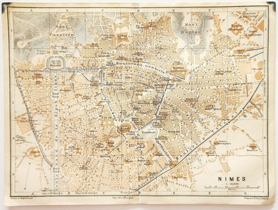 1914 Map Nimes Mont Duplan & Cavalier Southern France Lithograph