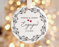 Engaged Christmas Ornament 2025 Both Sides Personalized Names Date Ceramic