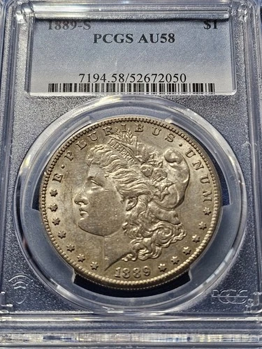 1889 S PCGS AU58 Morgan Silver Dollar $1 Rare Date Coin