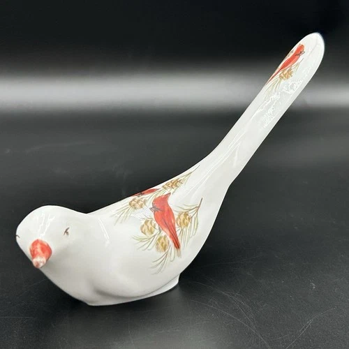 Vintage Fenton Milk Glass Bird of Happiness Cardinal Hand Painted Long Tail
