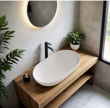 Matt White Countertop Stone Basin – 540mm Designer Fino Stone Basin