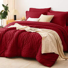 King Size Comforter Set Dark Red Seersucker 7 Pieces Bed in a Bag King Comforter