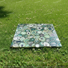 Green Geode Agate Corner Slab | Natural Crystal Stone Luxury Table Top