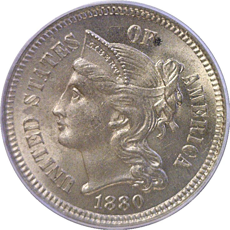 1880 3C Nickel Three Cent PCGS MS-64  CAC - Image 2 of 3