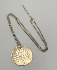 VTG Gold Tone Tree Of Life Mother Of Pearl Shell Pendant Necklace 29” Chain