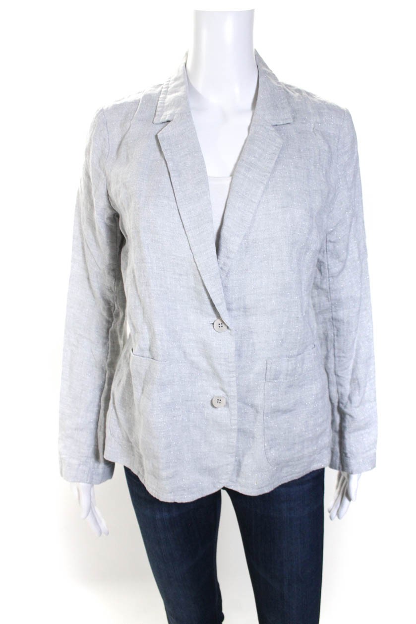 Eileen Fisher Womens Two Button Notched Lapel Metallic Knit Jacket Gray Small LLFree Shipping in US $100+ Orders | $6.95 Orders Below