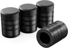 4-Piece Black Anodized Aluminum-Plastic Composite Tire Valve Stem Caps with Inte