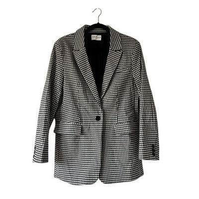 First Love by Lovelyn Black and White Gingham Check Oversized Blazer - Women's