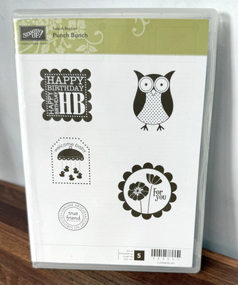 Stampin Up Punch Bunch stamp set owl happy birthday baby floral friend - NEW