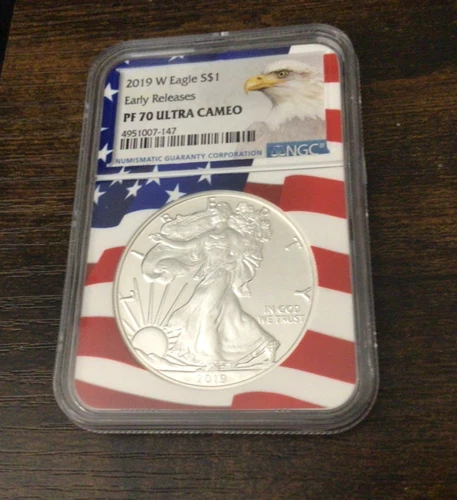 2019 W American Silver Eagle Coin, Early Releases, Ultra Cameo, PF70