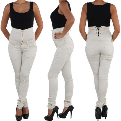 Damen Röhren High Waist Skinny Jeans Stretch Slim Fit Hose Hoher Bund Corsage