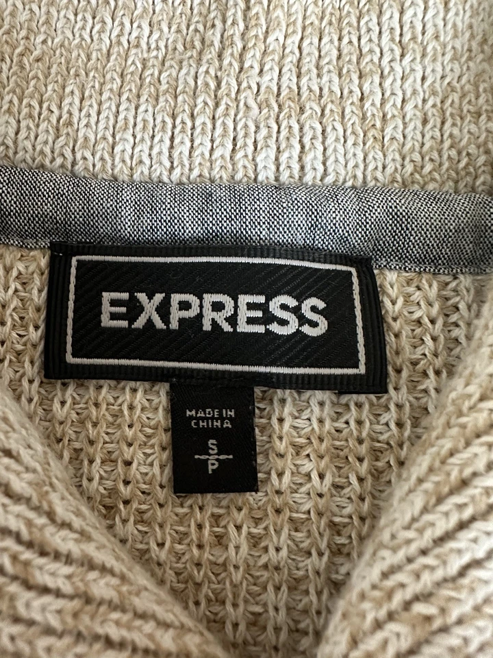 NUEVO CON ETIQUETAS EXPRESS Suéter Cuello Chal Para Hombre Pequeño Beige Algodón Pullover Foto 2 de 2